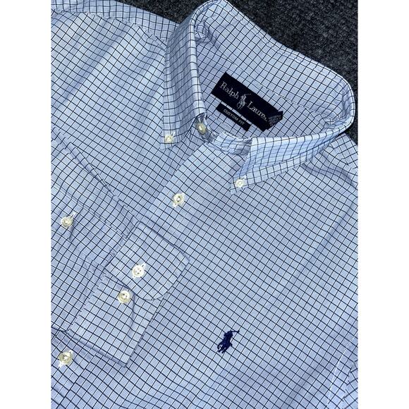 Ralph Lauren Custom Fit Blue Grid Plaid Y2K Vintage Shirt Men's 16.5 34/35 - Picture 1 of 8